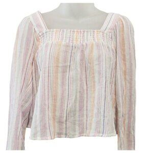 BCBGeneration Cotton Blouse Top Women's XXS 2XS White Green Purple Long-Sleeve